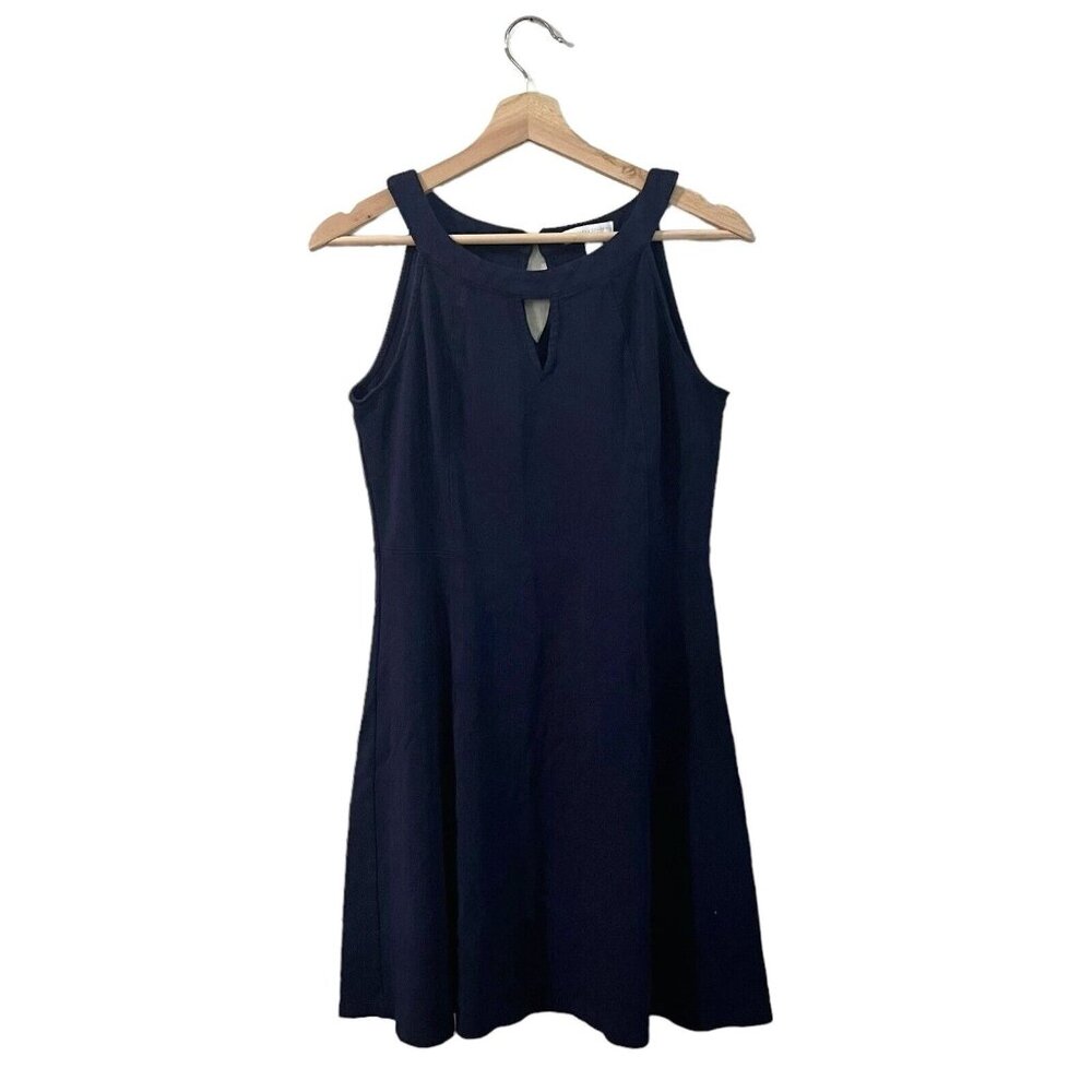 New York & Co Mini Dress Size Medium Navy Blue Grecian Neckline Fit N' Flare